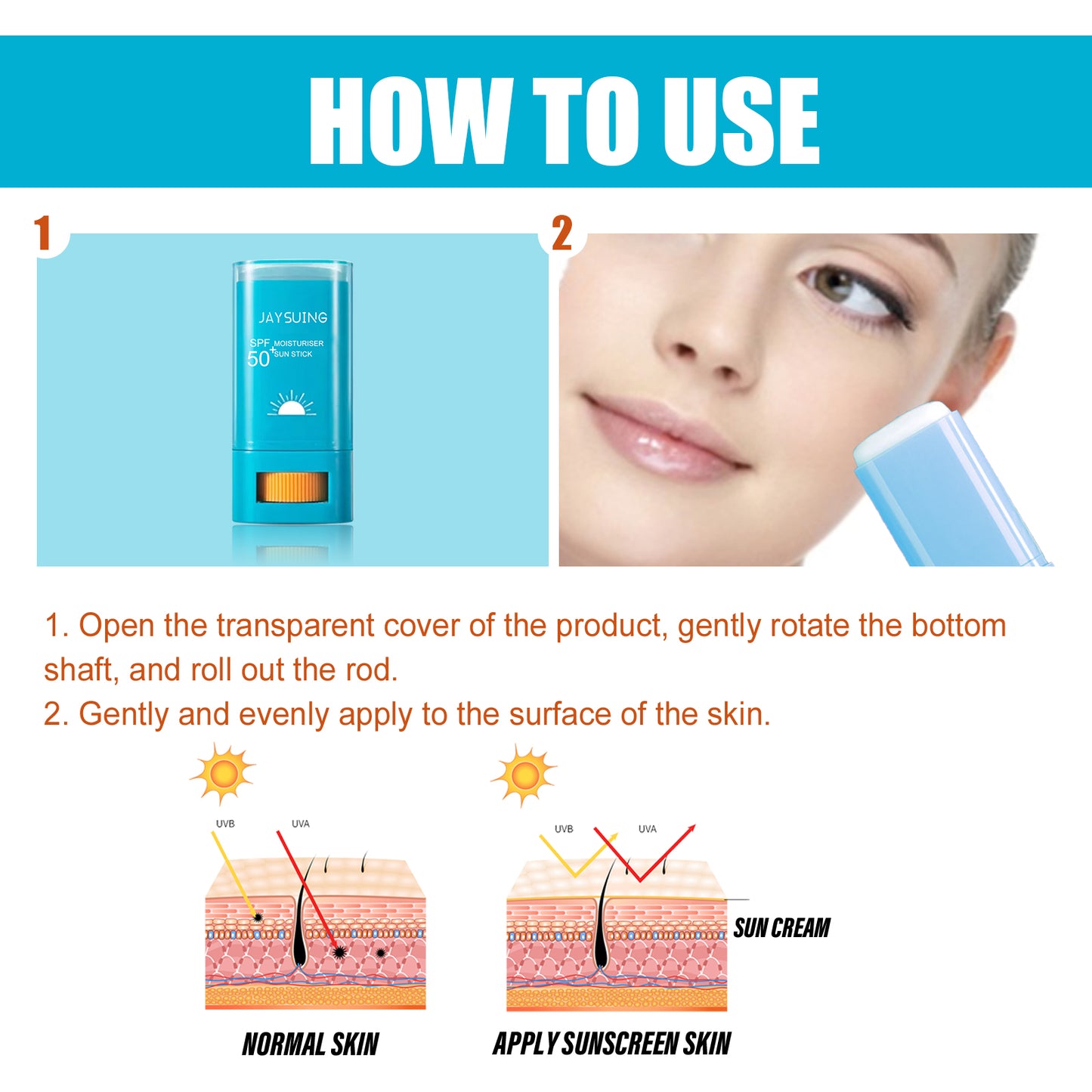 Jaysuing Moisturizing Protective Stick Protective Refreshing Waterproof Sweatproof UV Protection Cream