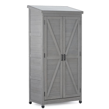 Outdoor Solid Wood Storage Cabinet for Garden and Metal Table Top Outdoor Work Station Table