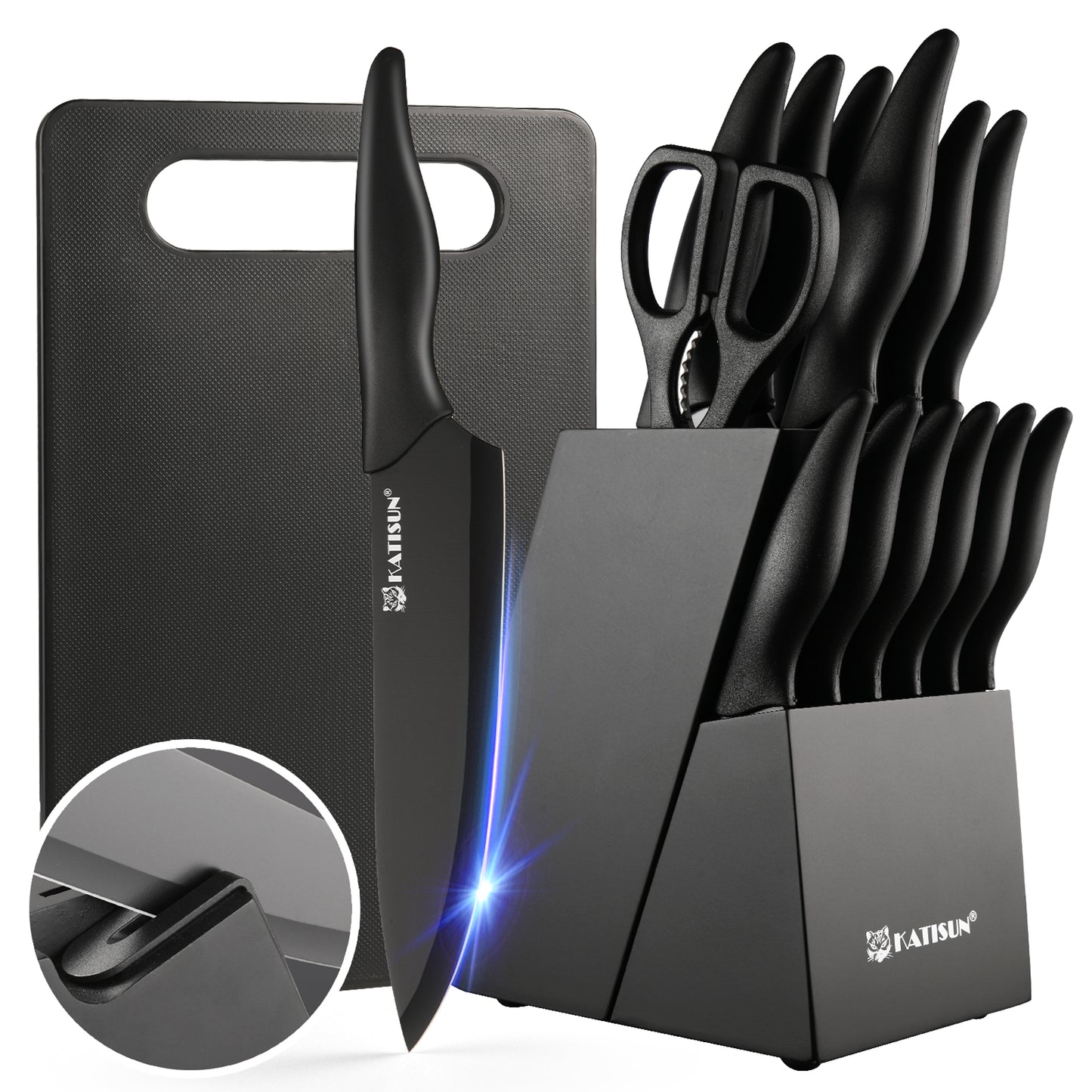 16 Pieces Professional Kitchen Knife Set with Plastic Cutting Board and Kitchen Shears and Non-slip PP Handle