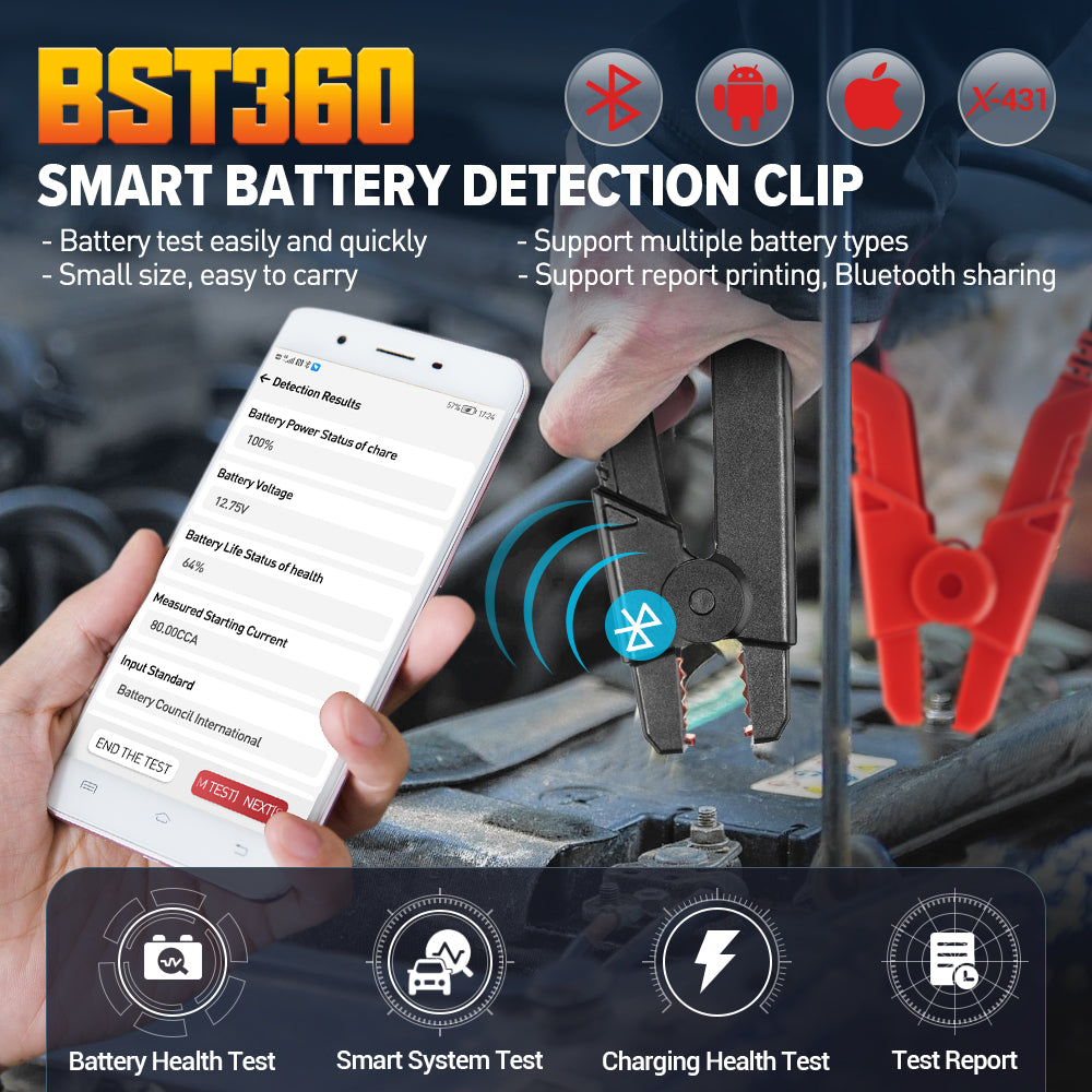 2025 Ver  BST360 BT Battery Tester 12V Car Motorcycle Battery Analyzer Load Cranking Charging Tester for X431 Android IOS