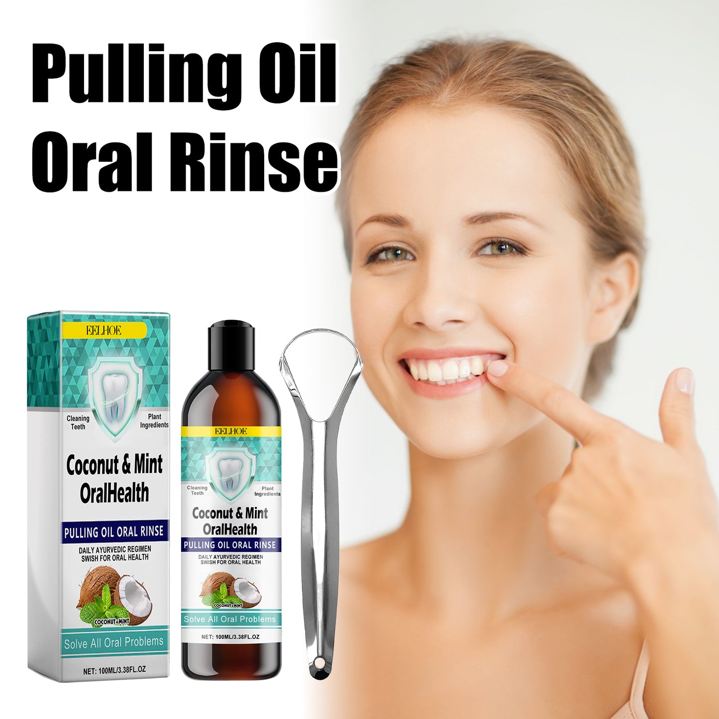 EELHOE Oral Coconut Oil Mouthwash Stain Removal Teeth Whitening Fresh Breath Oral Care Gum Protection