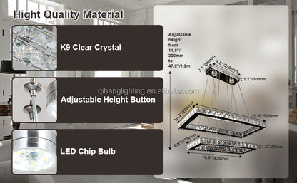 Modern Dimmable Atmoseric LED Crystal DIY Chandelier 2-Rectangular Design Remote Control Hotel Apartment Living Ceiling Lights