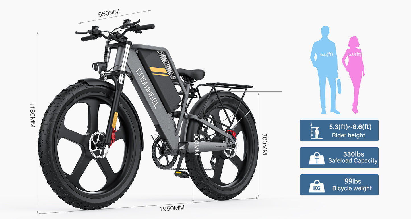 COSWHEEL T26 Newest 1500Watt Electric Bike 48v Lithium Battery Step Thru Electric Bicycle 26 Fat Tire E Bike Europe Warehouse