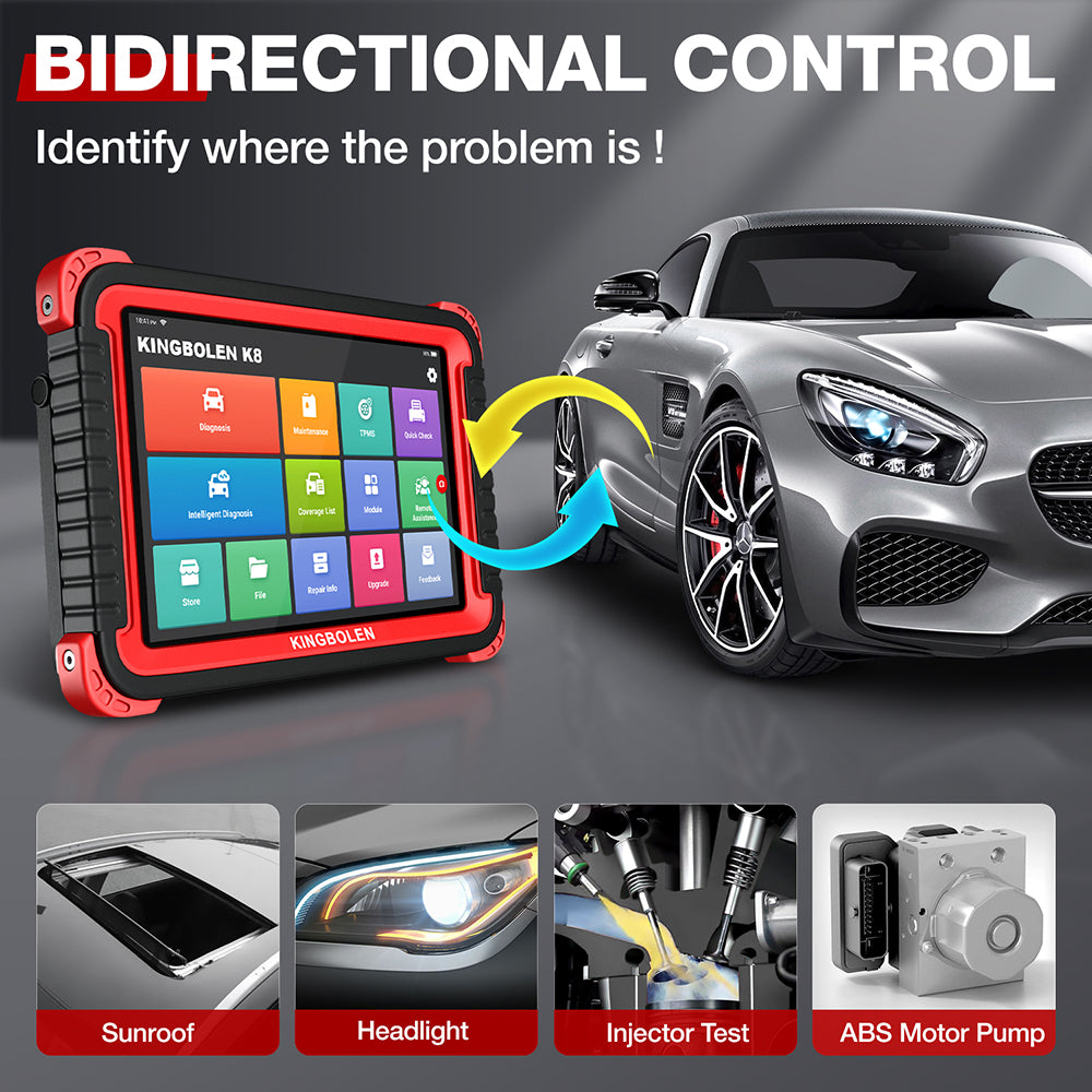 KINGBOLEN K8 Auto Full System Diagnostic Tools 28 Reset Function ECU Coding Bi-directionnal 2 Years Free Update OBD2 Scanner