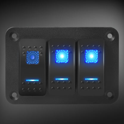 Pre-wired 12VDC 4 Gang Aluminum Marine Boat  on OFF SPST Dual Blue Car Light Waterproof Toggle Switch Panel with Stickers