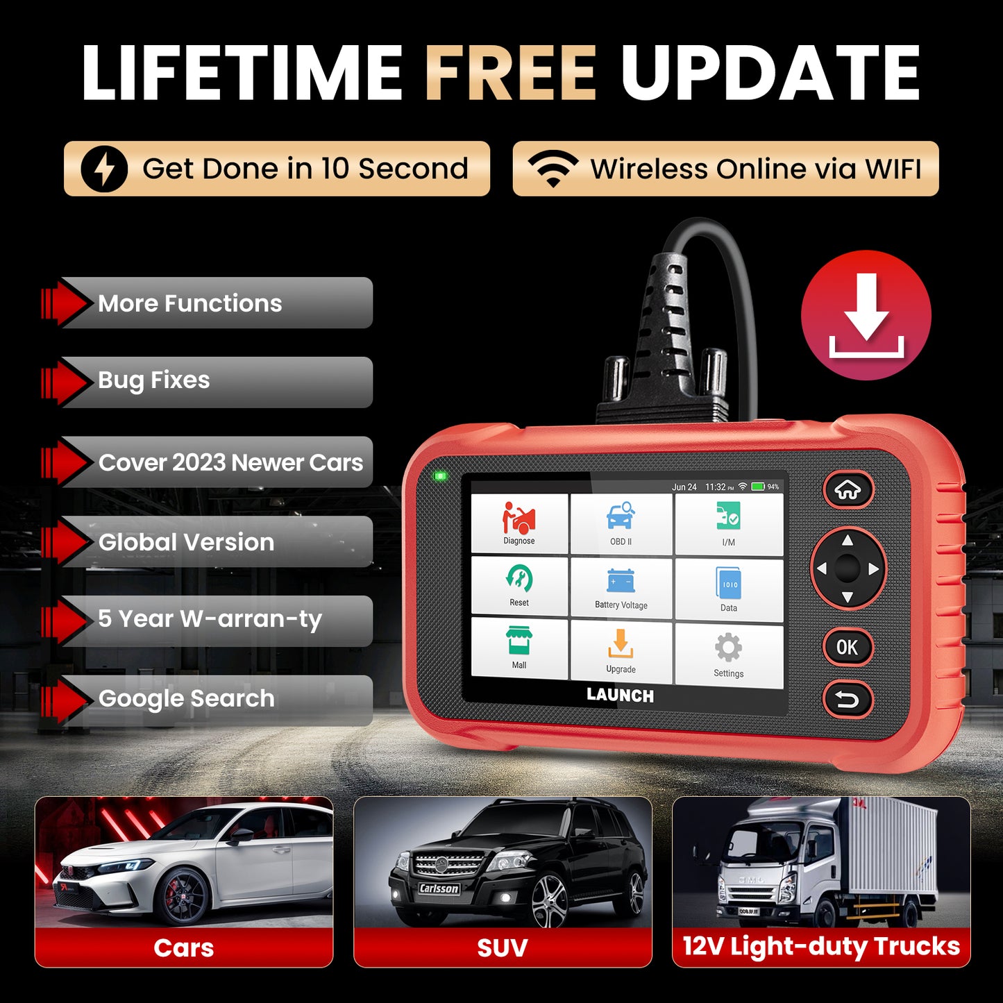 2025 Launch CRP123i V2.0 ABS/SRS/TCM/Engine OBD2 Scanner Vehicle Code Reader Car Diagnostic Tool