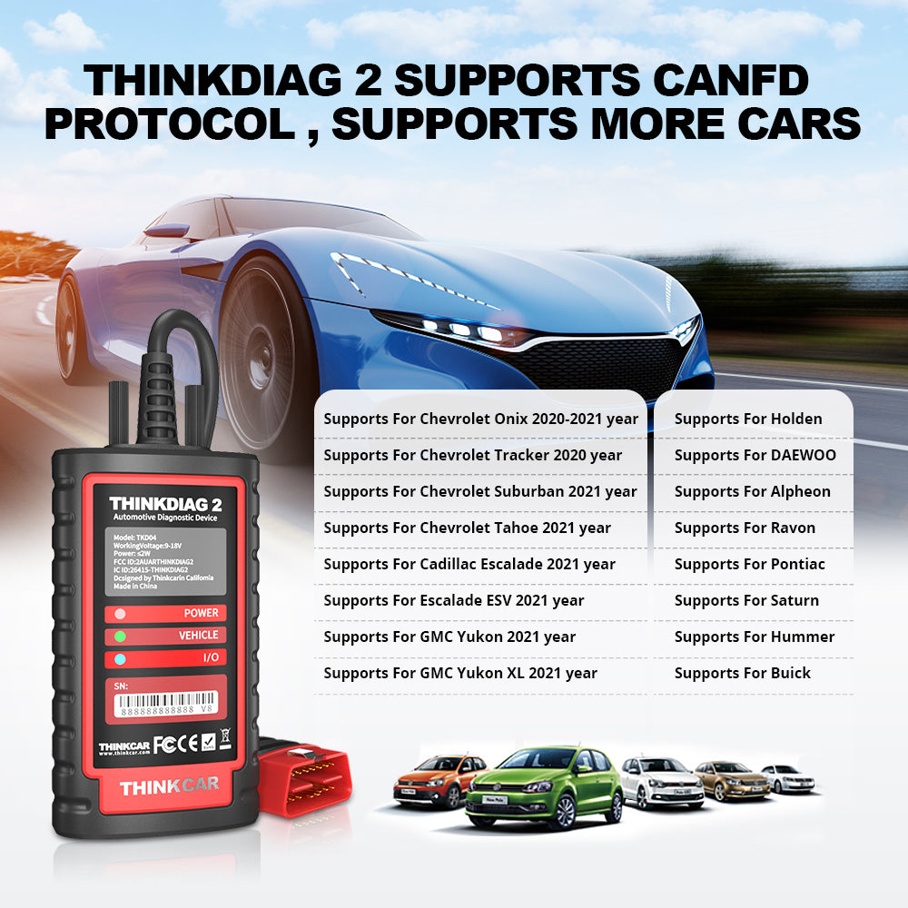 THINKDIAG 2 CANFD Protocol  Full Software Full System 1 Year Free OBD2 Diagnostic Tool Active Test ECU Coding 16 Reset