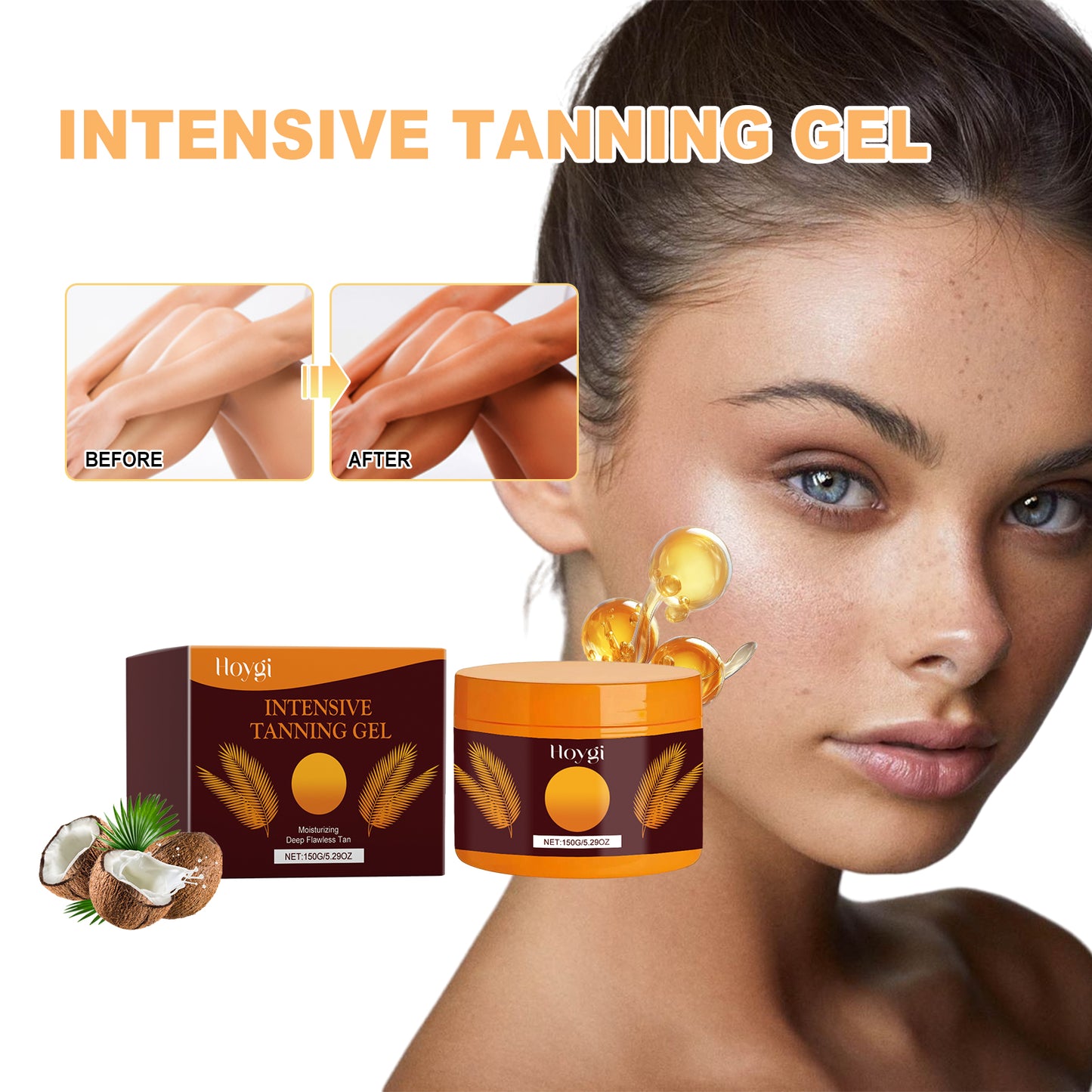 Hoygi Intense Tanning Gel Summer Beach Sunbathing Tanning Gel for Golden Wheat Skin Tone Body Moisturizing Gel