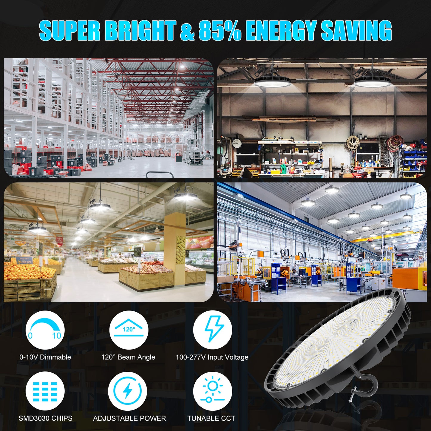 Cct and Wattage Selectable Warehouse Industrial 100w 240w 200w Ip65 Waterproof Led High Bay Light