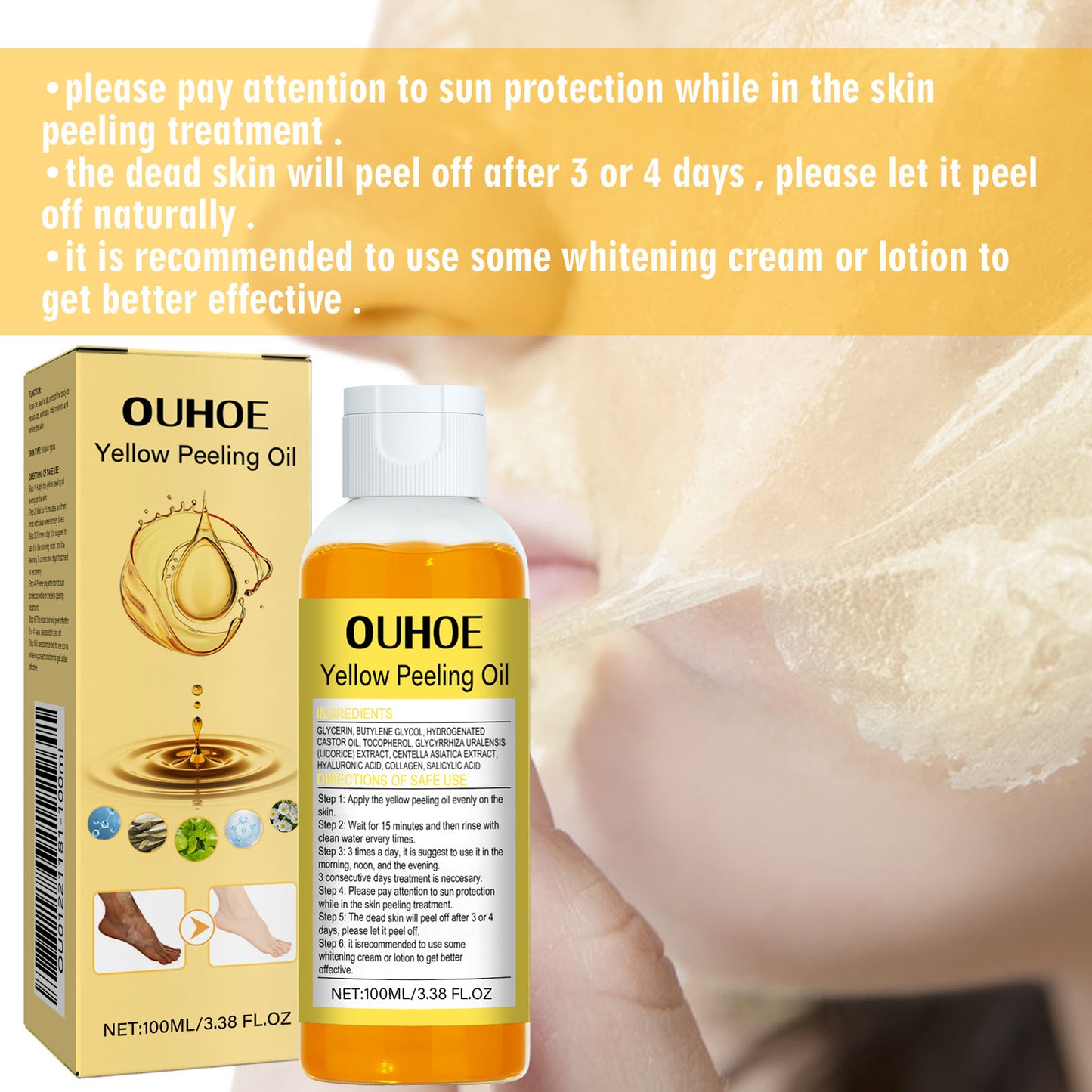 OUHOE Yellow Exfoliating Oil Hydrating Moisturizing Skincare Body Skin Cleansing Brightening Skin Tone