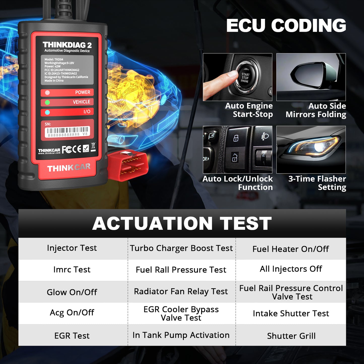 Thinkdiag 2 OBD2 Scanner Support CAN FD Protocols Fit for Car Brands Free Full Softwares 16 Reset Functions ECU Code