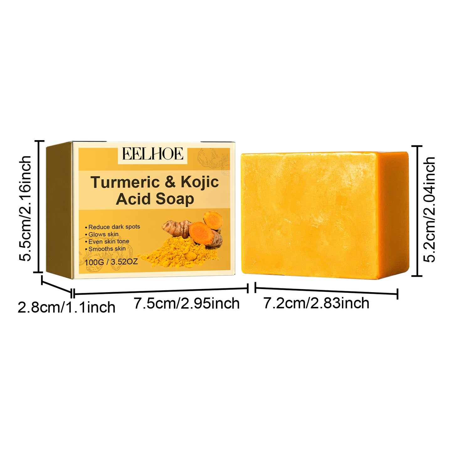 EELHOE Turmeric Kojic Acid Soap Gentle Facial Cleanser for Spot Reduction, Brightening Skin Tone, Hydrating and Moisturizing, Even Skin Tone