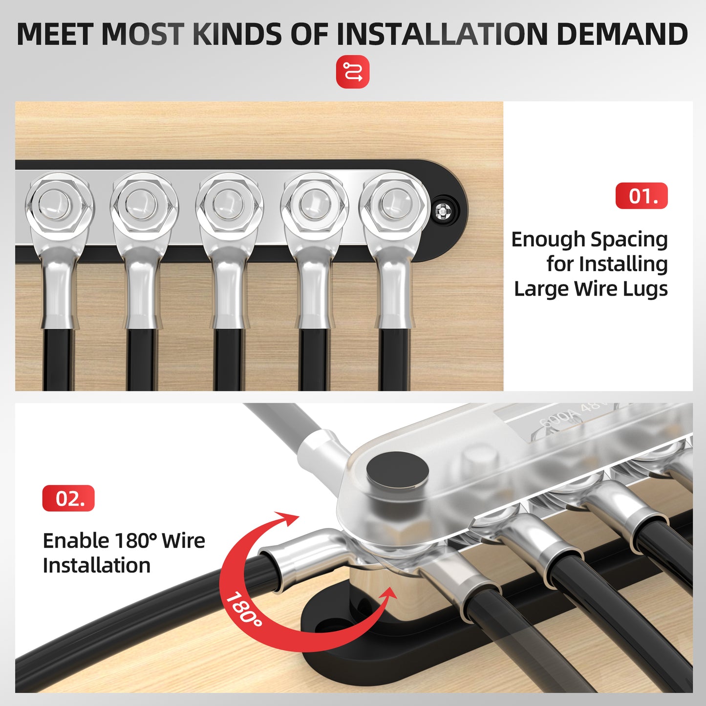 Bus Bar 600A 12V Terminal Block 6X 3/8" Post Heavy Duty Electrical Connector Battery Terminal Distribution Block