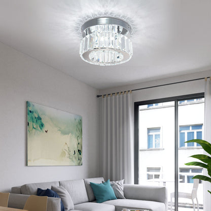 Modern White Exquisite Mini Crystal Chandelier LED Circular Ceiling Light Glass Metal Hotel Balcony Bedroom Corridor Lighting