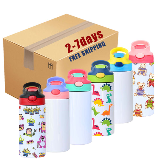 USA Warehouse Free Shipping 12oz 350Ml Kid Water Bottle for School Straight Stainless Steel Flip Top Kids Sublimation Tumbler