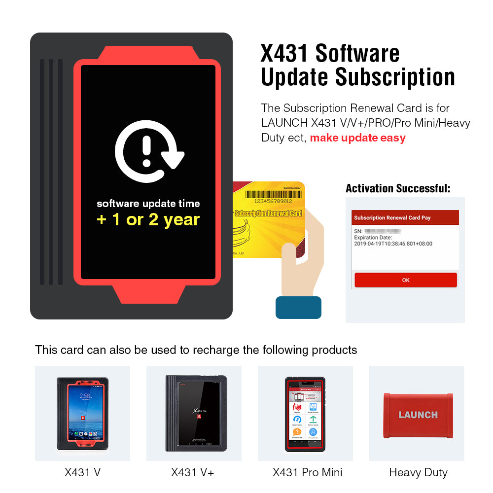 Launch X431 1 Years Pin Card Software Update Card Support for 12 V Gasoline & Diesel for X431 V V+ PRO Mini Diagun IV