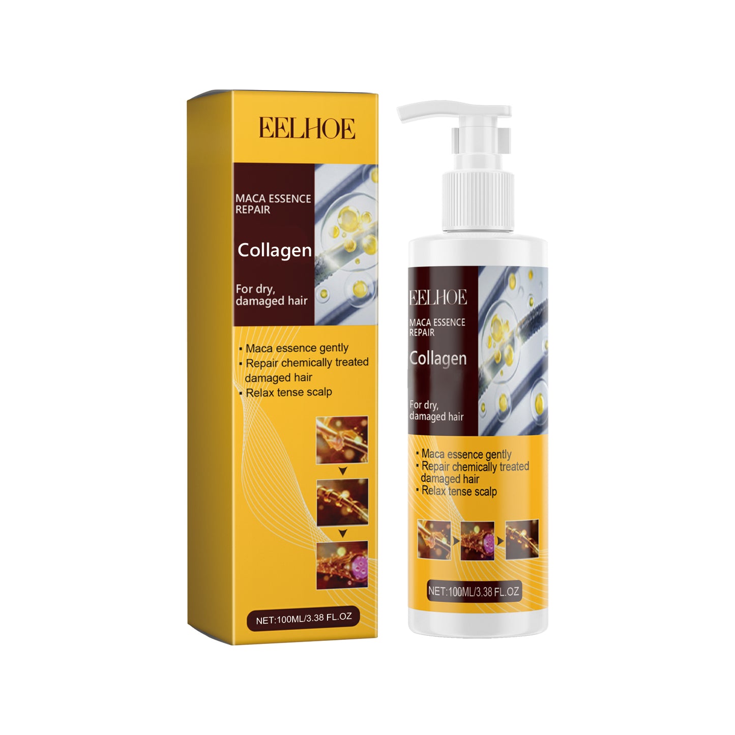 EELHOE Collagen Shampoo Repair damaged hair, reduce split ends, deep clean, smooth and shiny