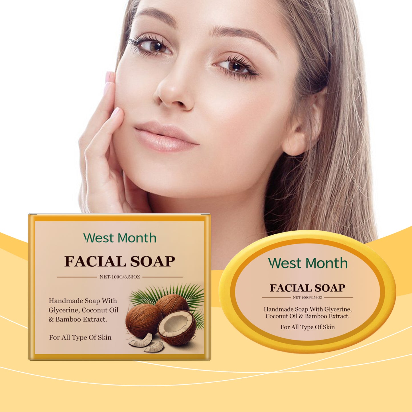 West&Month Facial soap Moisturizing Hydrating Gentle Cleansing Soft Skin Refreshing Oil Control Handmade Soap