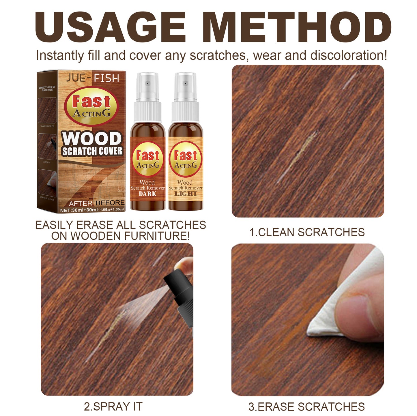 JUE-FISH Wood Floor Scratch Repair Agent Scratch Touch-Up Spray Furniture Floor Renovation Paint Repair