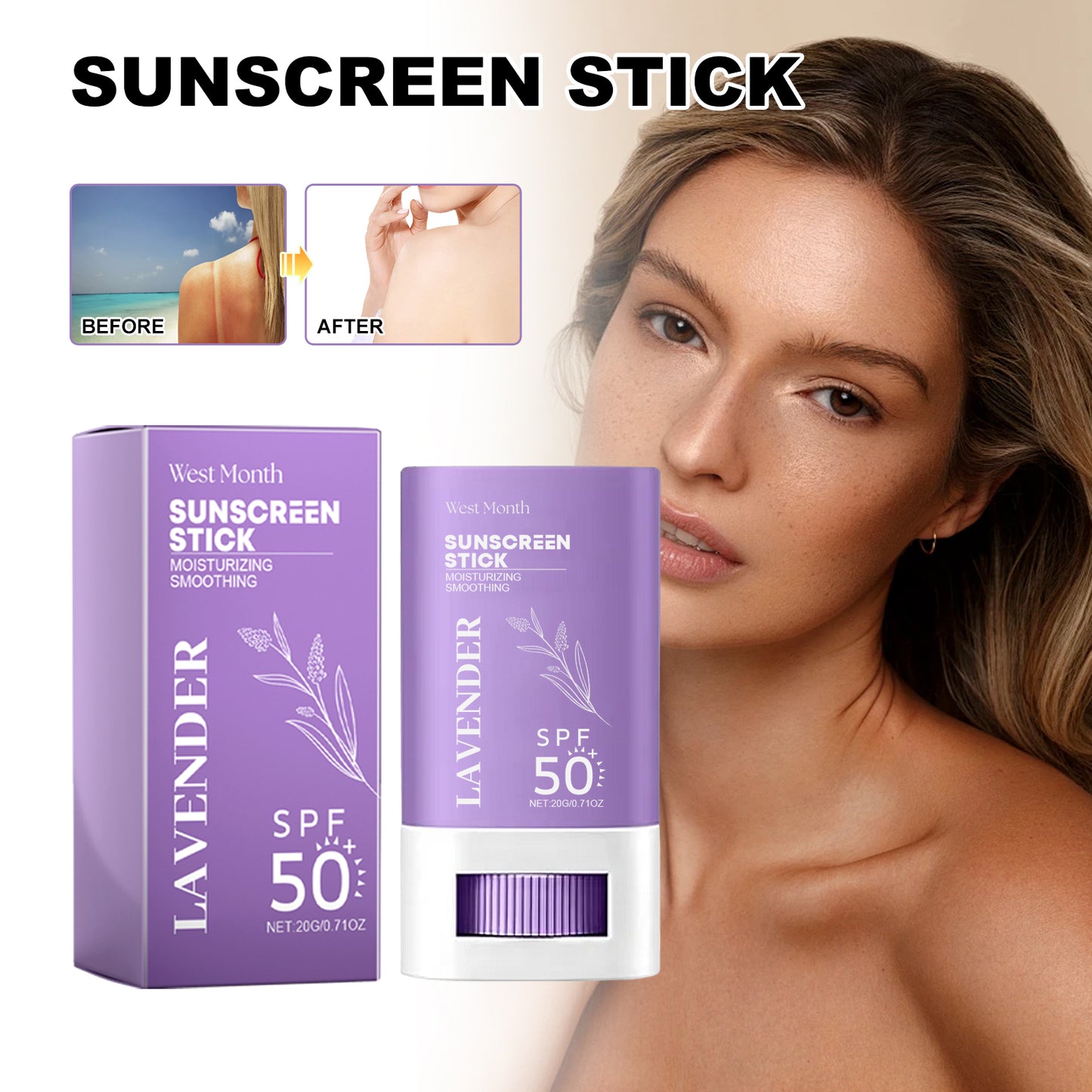 West&Month UV Protective Cream Lavender Outdoor Isolation Sunburn Refreshing Non-Sticky Skin Protective Cream