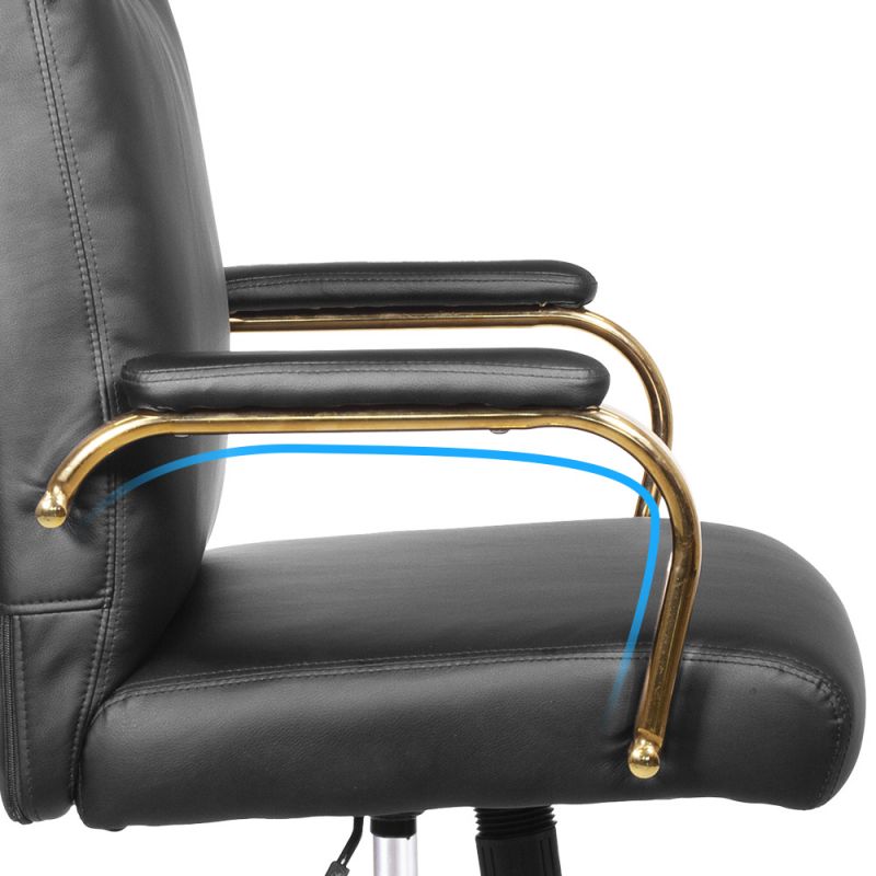 Executive Office Chair for Women and Adults White Leather High Back with Gold Arms and Wheels Excellent Back Support