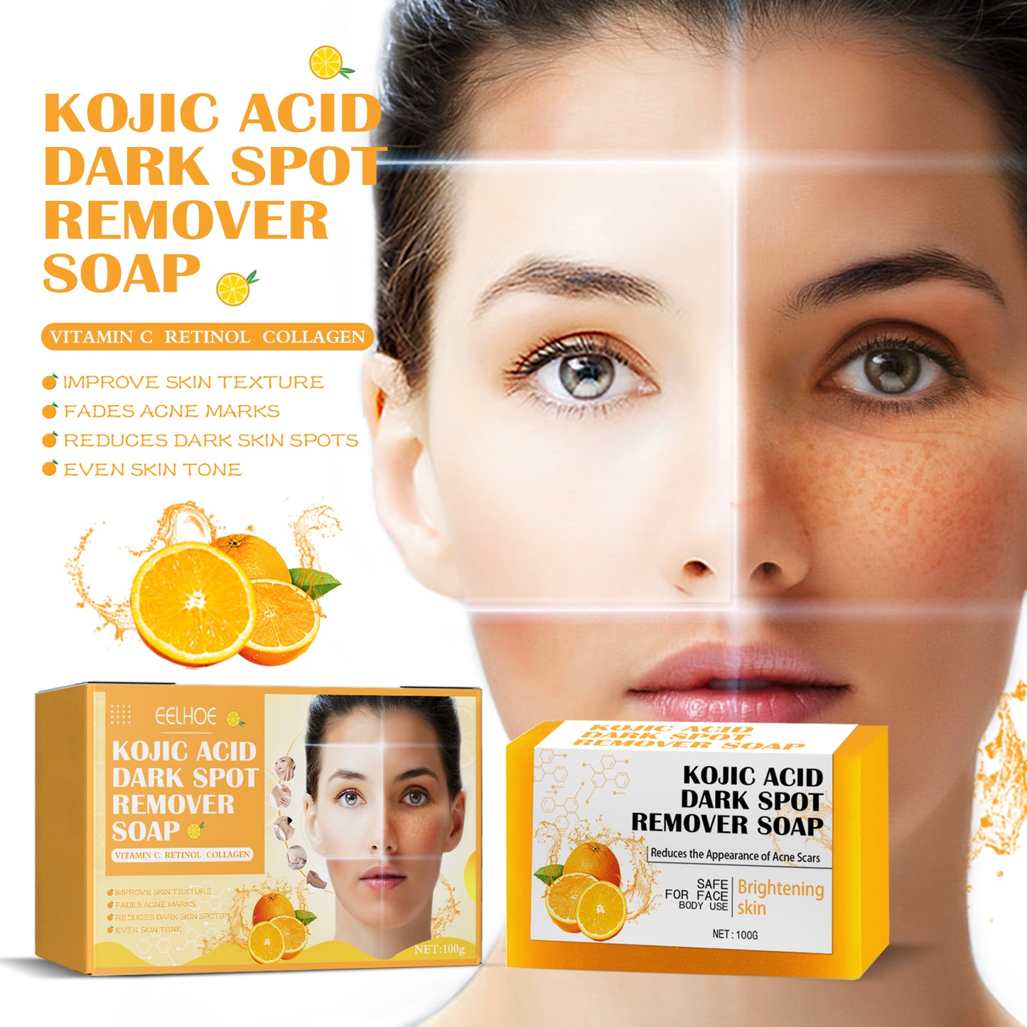 EELHOE Kojic Acid Soap Clean Skin Facial Soap Fade Cleansing Face Wash Clean Pores Exfoliating Skin Care Soap