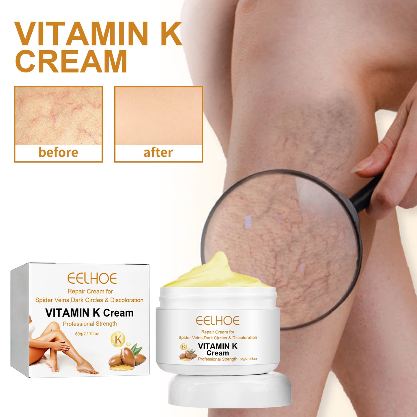 EELHOE Vitamin k Frost Skin Care Relieve Leg Soreness Swelling Earthworm Leg Vein Massage Neck Cream