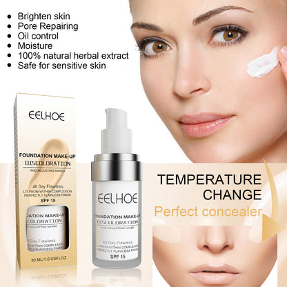 EELHOE Concealing Color-Changing Foundation Long-lasting Moisturizing Concealer, Non-cakey, Brightening Skin Tone, Clear and Hydrating