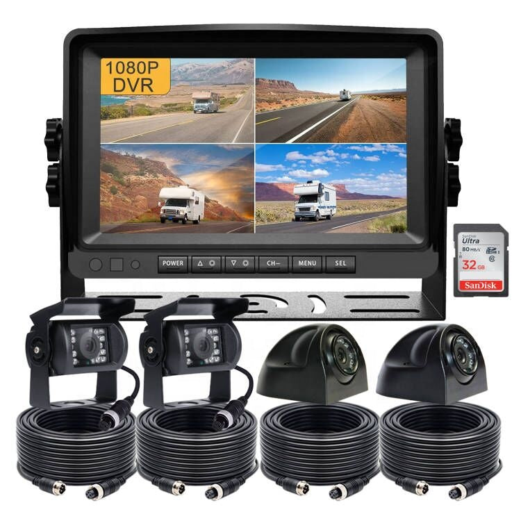 IPoster CCD Reverse Camera and 9in 1080P Quad Split Loop Recording Monitor Waterproof with DVR 9in IPS Ahd Monitor Kit