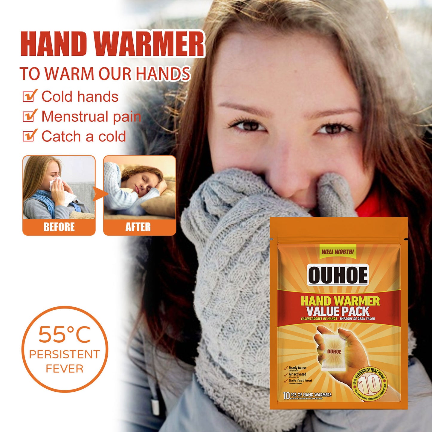 OUHOE Disposable Hand Warmer Portable Portable Thermal Disposable Heating Heating Stickers Cold Protection in Winter