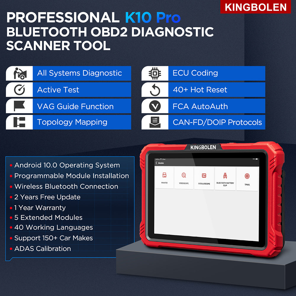 KINGBOLEN K10 PRO 10 Inch Tablet ALL System Diagnostic Tool ECU Coding Active Test 34 Reset 2 Years Free Update