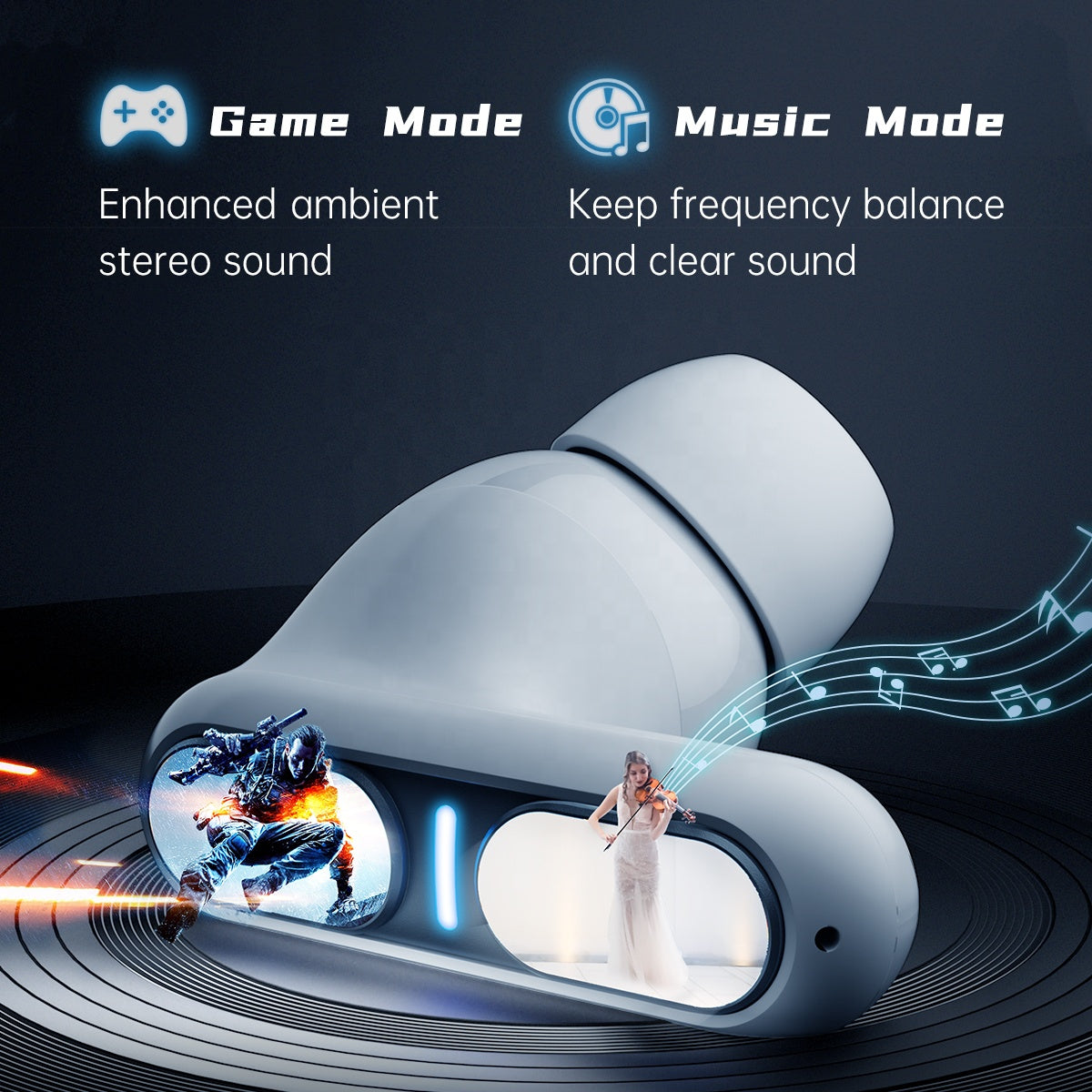 Langsdom Gaming Headset Bluetooth Earphone With Mic Bass Audio Stereo HiFi TWS True Wireless Earbuds Sports LED Headphones