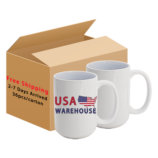 Free Shipping USA Warehouse Personalized 15 oz Large White Coffee Mugs Sublimation Ceramic Mug 15oz Blanks