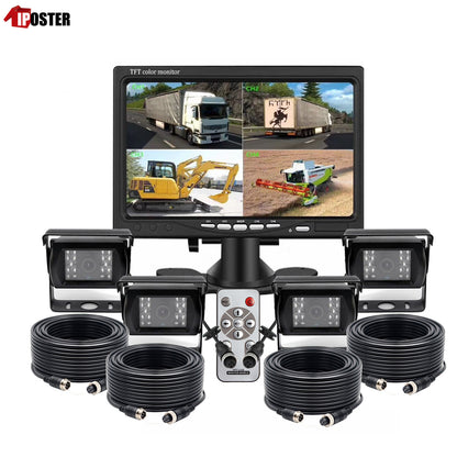 IPoster 7" Quad Split Car Reverse Monitor + 4* 18 Infrared LED Night Vision Car Backup Camera Kit