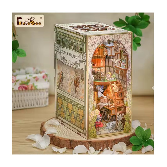 CuteBee 3D Wooden Dollhouse Elven Paradise Handmade Craft with LED Night Light Building Model Toys Book Nook Kit