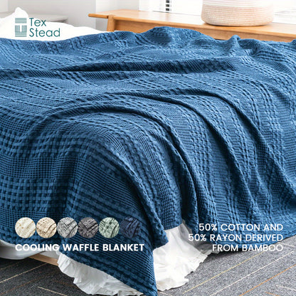 1 Pc Cooling Bamboo and Cotton Waffle Blanket - Lightweight Breathable Blanket for Hot Sleepers