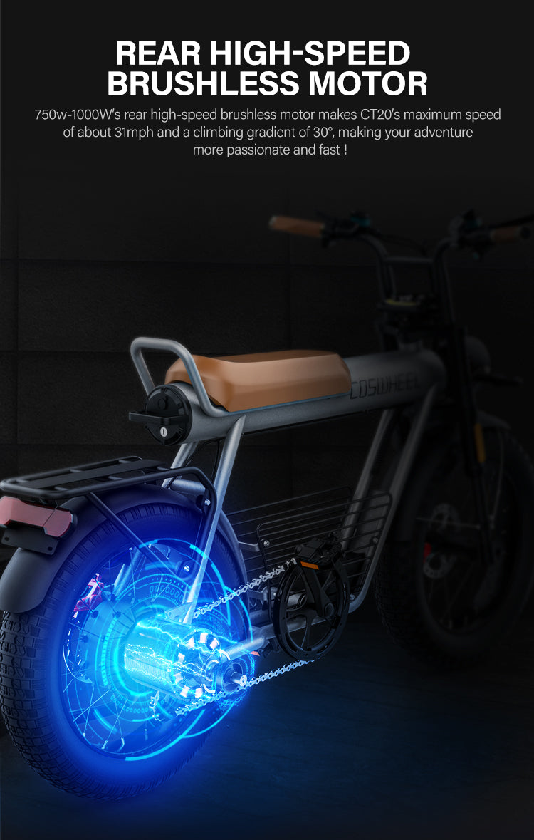 Best Selling 48V 1000W 1500W 45-50Km/H Fast Speed COSWHEEL CT20 Brown Handle Wholesale Customized 30Ah Battery Electric Bike