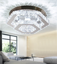 Modern White LED Crystal Lamp Double-Layer Polygonal Ceiling Light for Living Room Bedroom Decoration Available in Middle Sizes