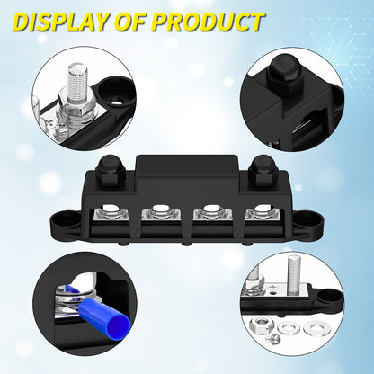 Busbar 250A Heavy Duty Terminal 4X 3/8" Post (M10) 3X #8 Screw Battery Terminal Bus Bar Power Distribution Block Bus Bar