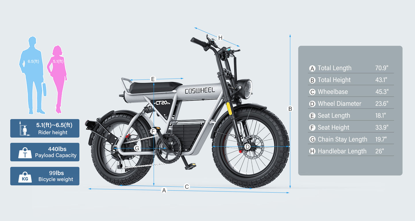 CT20S Electric Bike for Adult 2000W Motor 60V 27.5AH Removable Battery 100Miles Long Range 20x5" Fat Tire Ebike With APP Control