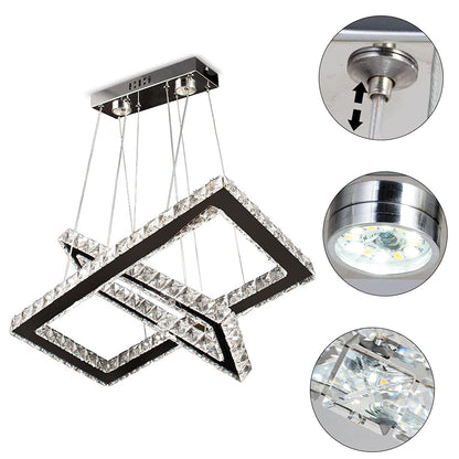 Modern Dimmable Atmoseric LED Crystal DIY Chandelier 2-Rectangular Design Remote Control Hotel Apartment Living Ceiling Lights