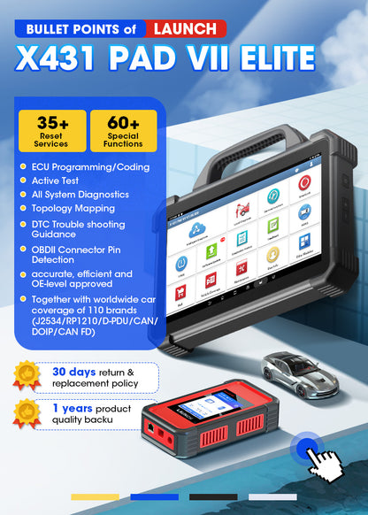 LAUNCH X431 PAD VII 7 ELITE X-431 Obd2 ECU Tuning Programming Car Scanner Diagnosis  Tools Vehicle Diagnostic Machine for Cars