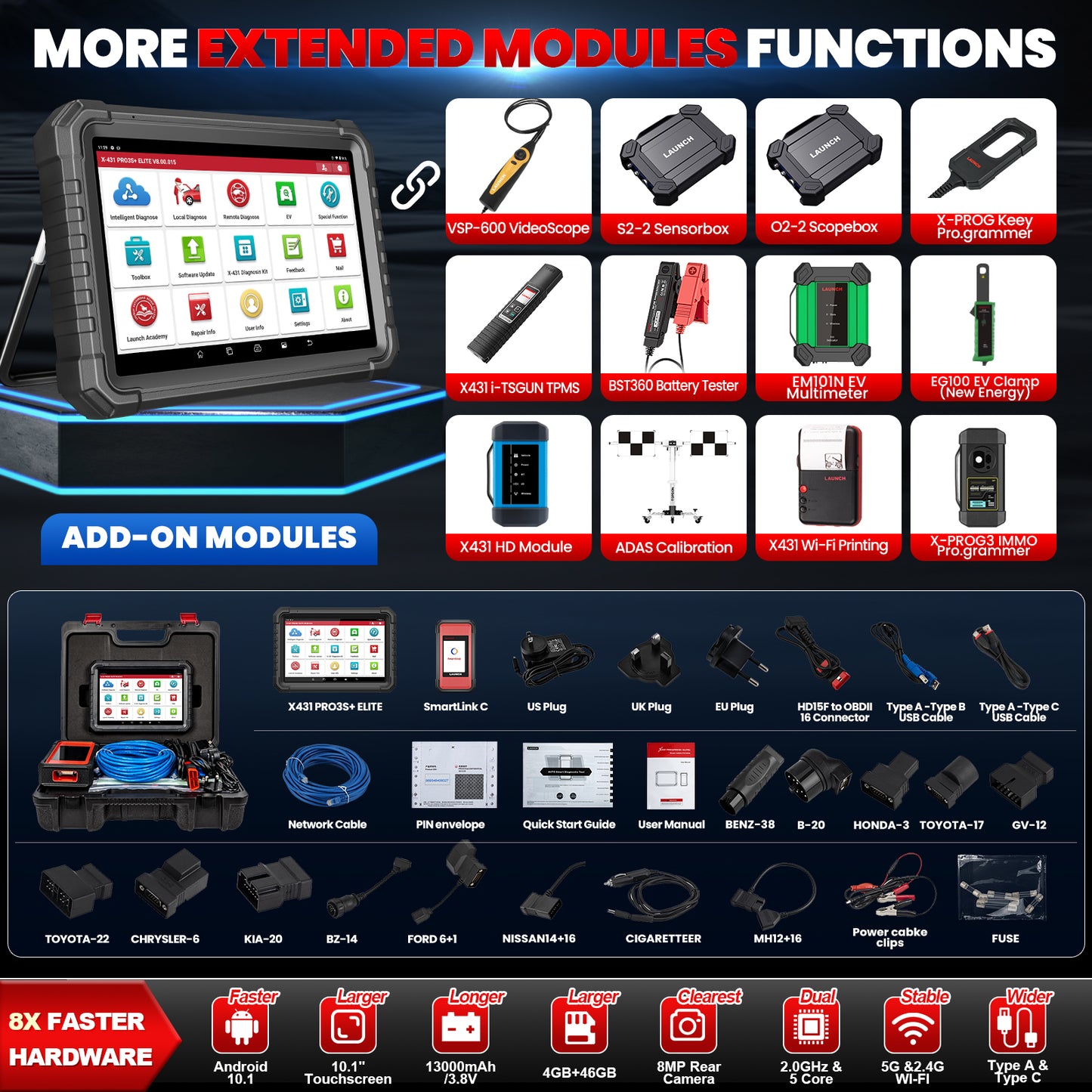 Original Launch X431 PRO3S+ ELITE All System Automotive Scan Tool With SmartLink 2.0 Connector Same As X431 PRO5