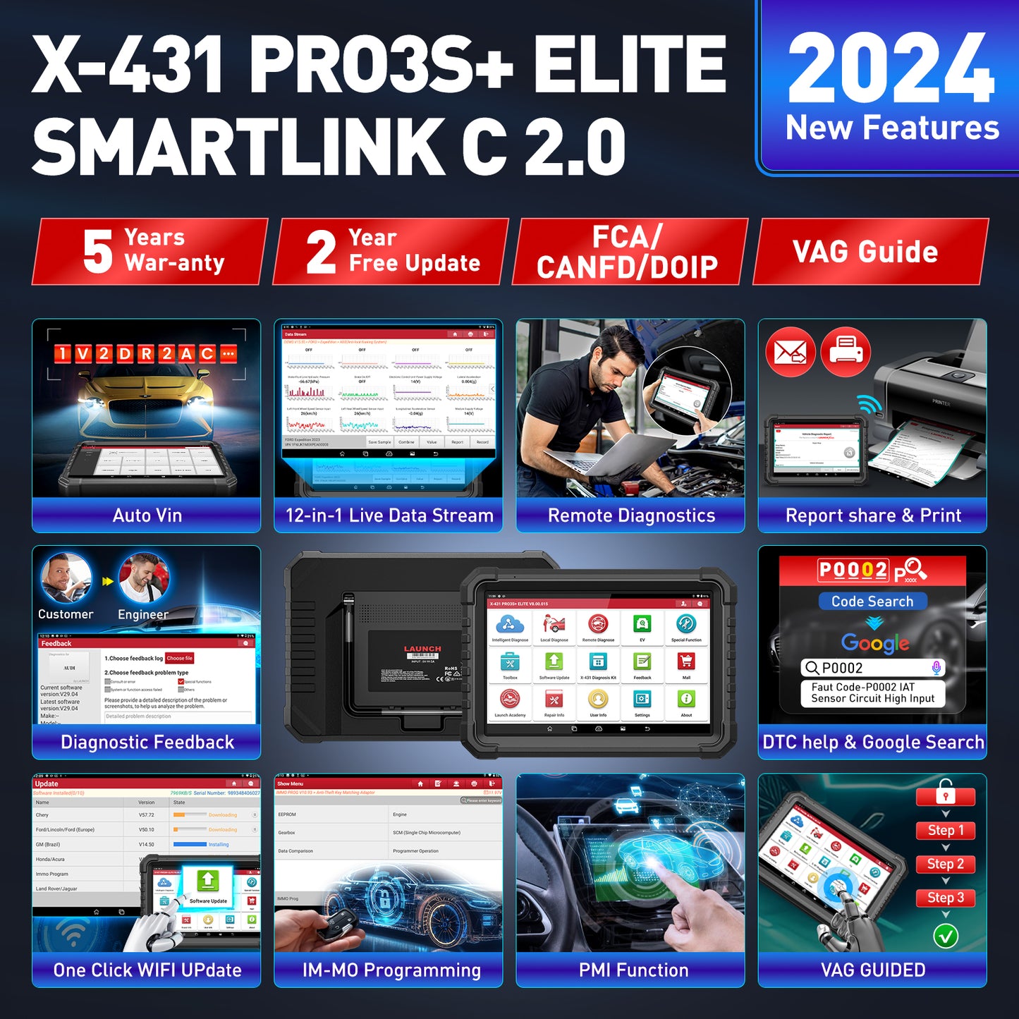 Launch Advanced X431 PRO3S+ Elite Car Diagnostic Scanner J2534 Programming Tool With SmartLink C2.0 CANFD & DOIP