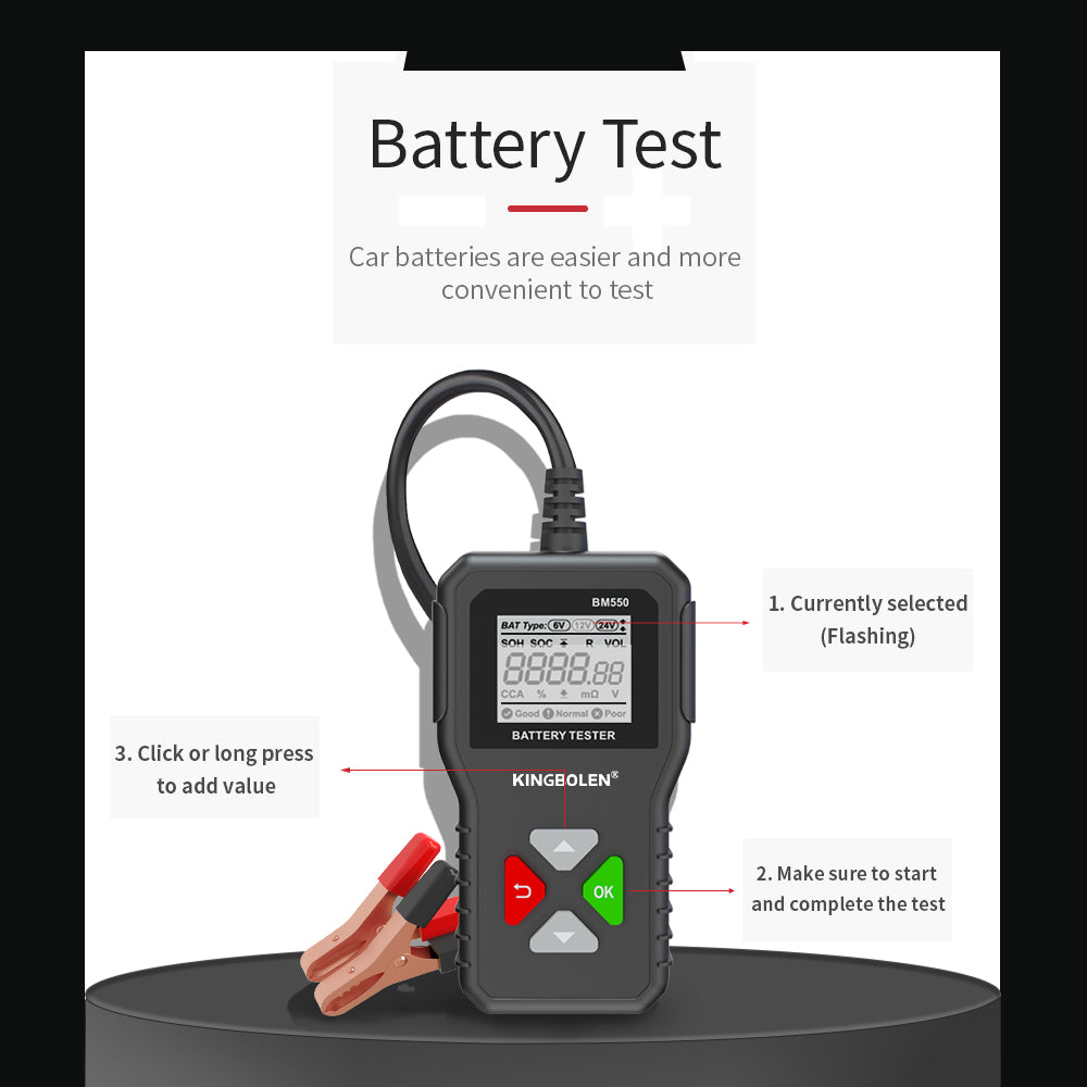 BM550 Battery Tester 6V 12V 24V 100-2000A CCA Capacity Digital Cars System Batteries Analyzer Auto Battery Tool PK KW208