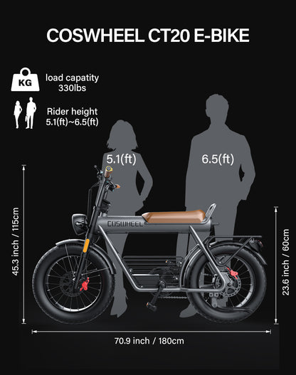 EU Stock Coswheel CT20 City Ebike China Manufacturer Hot Sale Lithium-Ion Battery Front Shock Absorber 2 Seat Electric Bicycle