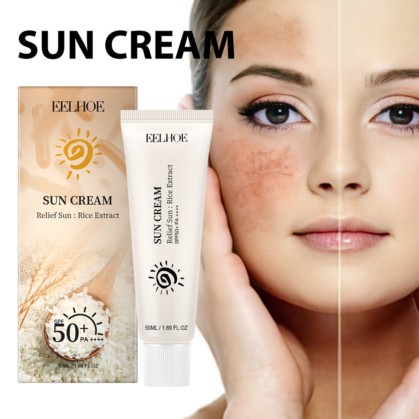 EELHOE Rice Protective Cream Moisturizing, refreshing, non-sticky, naturally UV-resistant, increases skin elasticity