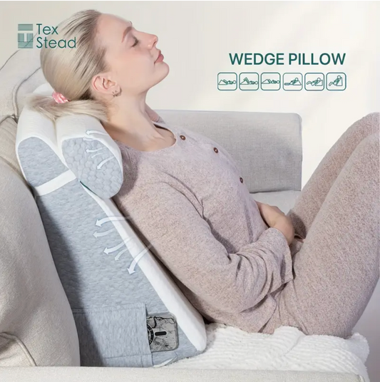 TEXSTEAD 2pcs Memory Foam Bed Wedge Pillow/Neck Pillow for Back, Leg, and Knee - Triangle Pillow with Removable Cover