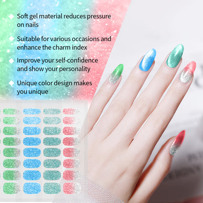 EELHOE Soft Gel Nail Stickers Set Nail Semi-Baked Nail Paper Fresh Flash Simple Style Soft Nail Sticker