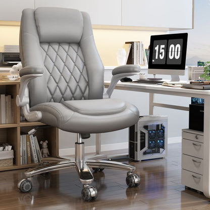 Ergonomic High Back Swivel Office Chair Modern Design Leather Luxury Chair Adjustable Arms Stylish Home Office Iron Metal